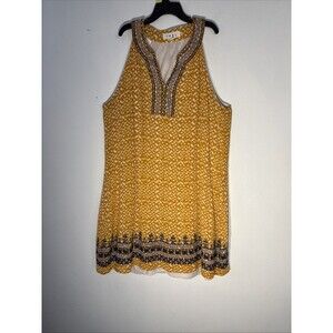 THML ANTHROPOLOGIE Print Embroidered Sleeveless Boho Halter Shift Lined Dress M